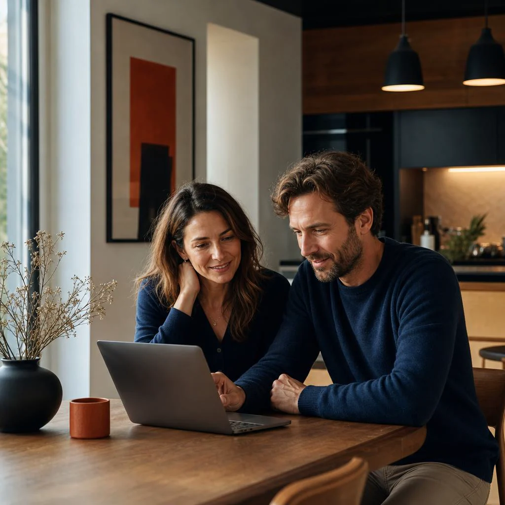 Un couple prend le temps de regarder ses informations à la maison
